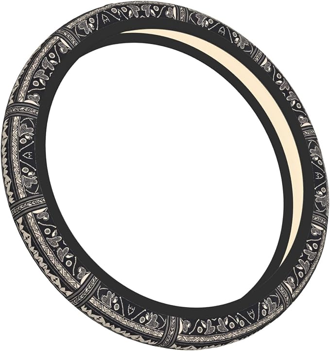 Black and White Mud Cloth Universal Fit Steering Wheel Cover for Car, Truck, and SUV, Durable Steering Wheel Protection