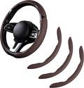 Car Steering Wheel Cover Leather Snap On 3Pcs Set Non-Slip Protector Wrap Steering Wheel Accessories 14.5-15 inch Universal Brown
