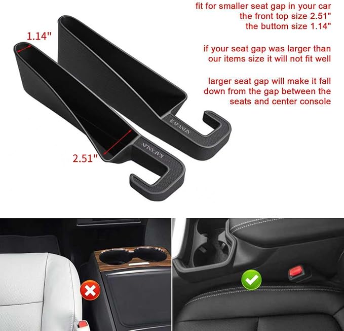 Shorter Car Seat Side Gap Filler Black Set of 2 Pack Between Car Seat Catcher Blacker Between Seat Central Console Organizer Seats Crack Gap Filler Car Seat Gap Plug with Storage Slot Seat Belt Hole