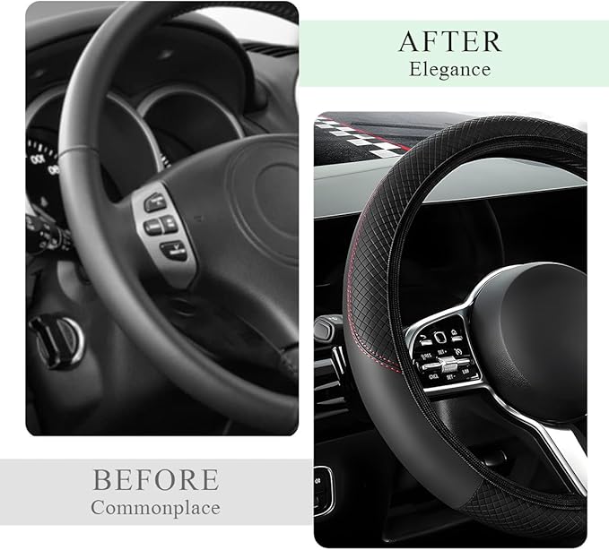 Elastic Steering Wheel Cover - Carbon Fiber Vehicle Protector with Anti-Slip Lining, Microfiber Leather (Black, AD)