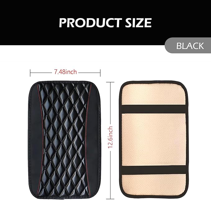 Car Center Console Cover, Leather Waterproof Car Armrest Cover Cushion, Auto Center Console Cushion Pad, Auto Interior Accessories for Most Vehicle, SUV, Truck (Black)