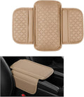 Car Center Console Cover, Microfiber Leather Vehicle Armrest Protector Cushion with 2 Storage Bags, Auto Middle Console Armrest Seat Box Pad Accessories, Universal for Most Cars (Beige)