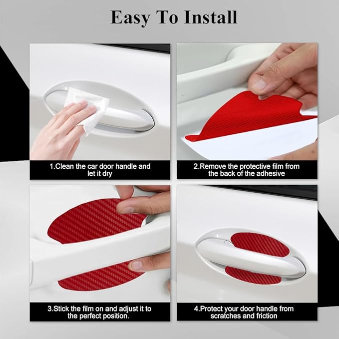 4PCS Car Door Handle Cup Scratch Protector, Car Door Handle Sticker, Scratch Auto Door Protective Film, Car Accessories Car Door Handle Protective Films Universal for Cars (Red, 4PCS)