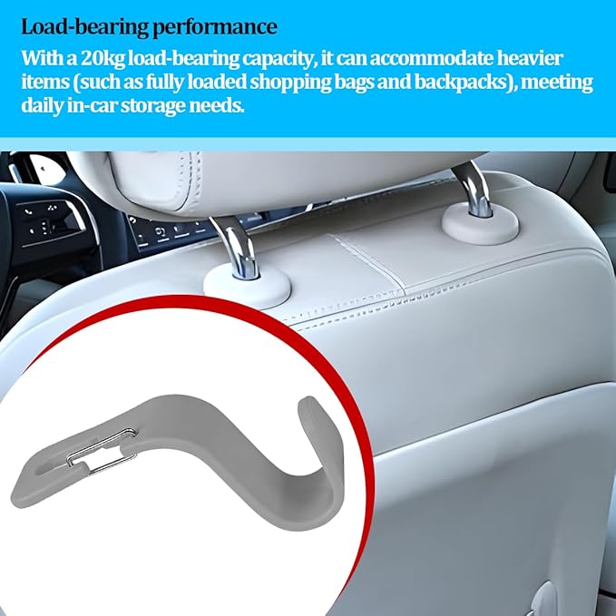 4PCS Car Seat Headrest Hook, Multifunctional Vehicle Seat Back Hanger Holder for Purse Handbag Umbrella, Automotive Interior Backseat Storage Organizer, Universal for SUV Van Truck (Gray)
