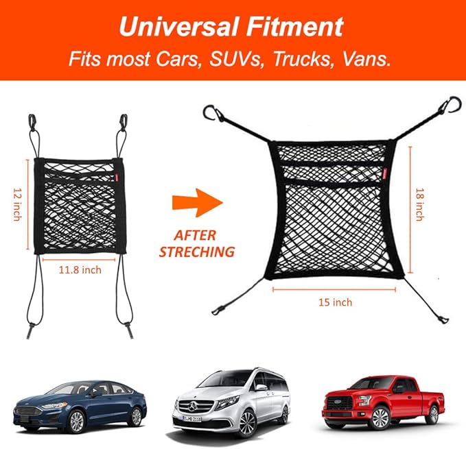 Luckybay 3-Layer Car Mesh Organizer Net, Seat Back Elastic Storage Net Bag, Barrier of Backseat Pet Kids, Driver Storage Netting Pouch