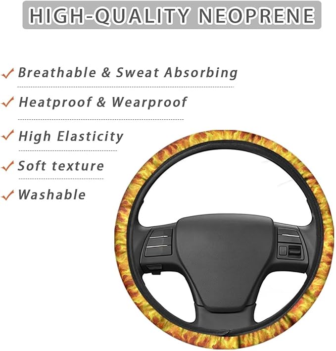 AFPANQZ Steering Wheel Cover for Women, Sweat Absorbing Non-Slip Steering Wheel Protection Case, Flame Print Machine Washable Elastic Flexible Universal 14 to 15 inch