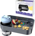 Car Seat Snack Tray for Kids, Square Car Seat Cup Holder Snack Tray with Adjustable Base, Durable CarSeat Tray for Toddlers, Universal Fit for Tesla, Safety Seats, Car Center Consoles (Dark Gray)