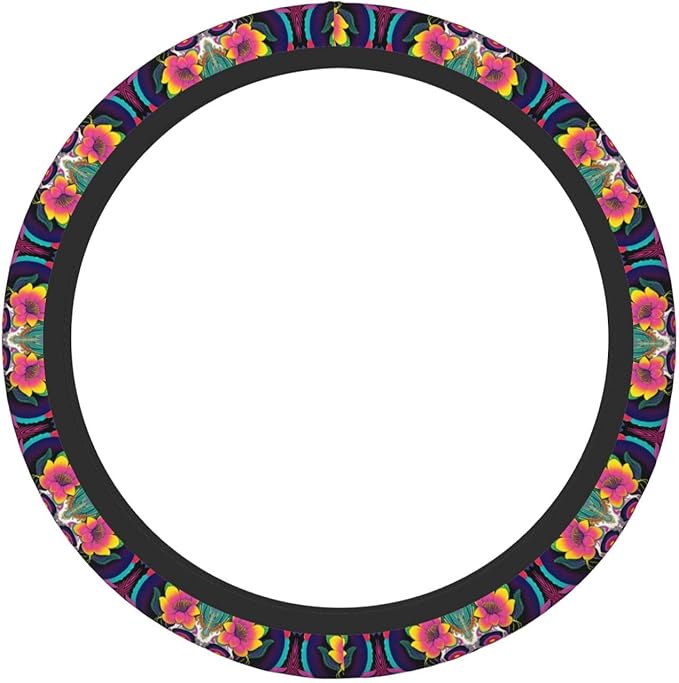 Psychedelic Pot Leaf Skull Floral Universal Fit Steering Wheel Cover for Car, Truck, and SUV, Durable Steering Wheel Protection