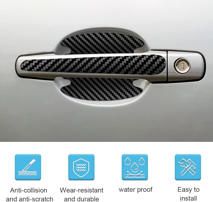 8PCS Car Door Handle Scratch Protectors, Carbon Fiber Car Door Handle Bowl Sticker, Universal Auto Doors Handles Paint Guard Cover, Doors Handles Cup Protective Film for Cars (Black)