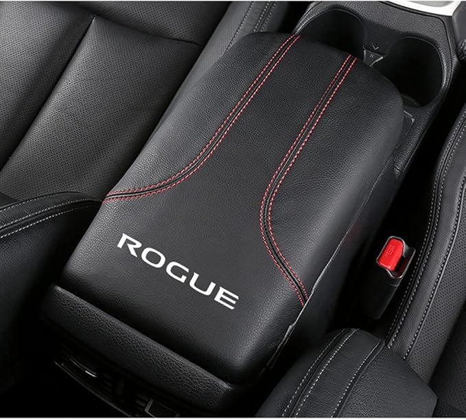 XITER Car Armrest Cover Saver, 1 Pc Center Console Leather Pad Fit for Nissan Rogue 2014-2020, 2017-2022 Rogue Sport Central Console Armrest Box Protector Interior Accessories (Red Stitches)