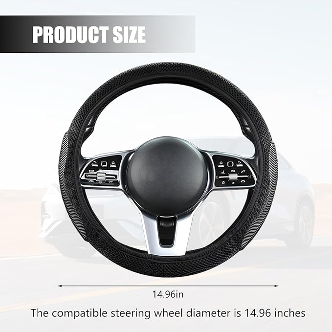 Elastic Stretch Car Steering Wheel Cover, Breathable No Inner Ring Vehicle Steering Wheel Protector, 15 Inch Ice Silk Anti Slip Automotive Accessories, Universal Fit (Black)