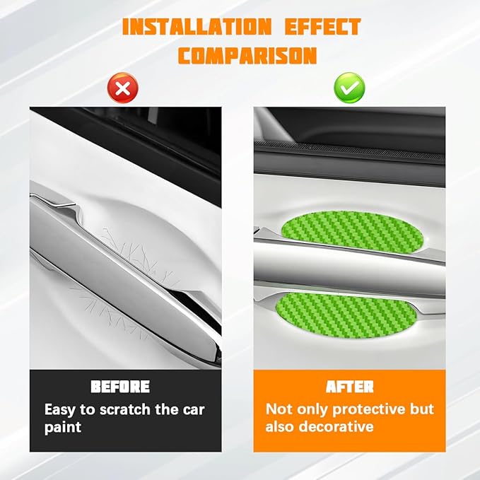 Car Door Handle Cup Protector, 4PCS Carbon Fiber Anti-Scratch Vehicle Door Handle Bowl Sticker, Self-Adhesive Automotive Paint Protective Film, Universal for SUV RV Truck (Green)
