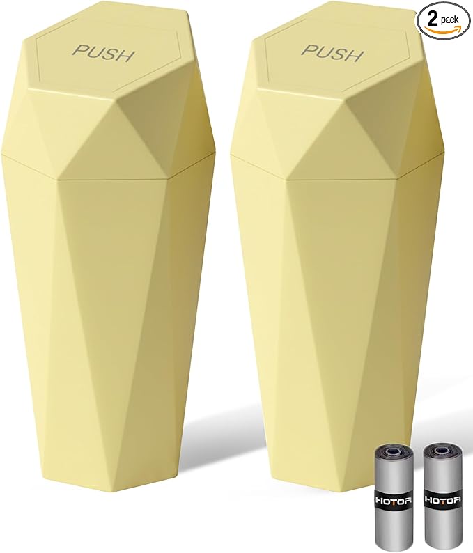HOTOR Car Trash Can with Lid - 2 Pack, Car Accessories for Interior, Leakproof Vehicle Garbage Can with 30 Attached Trash Bags, Multipurpose Organizers and Storage for Home, Office, Yellow