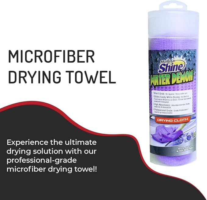 HI-TECH Magna Shine Water Demon Drying Towel – Ultra Absorbent Microfiber Car Detailing Towel – 27x17 – Fast-Drying, Waffle Texture – Cars, Trucks, Boats, Bikes