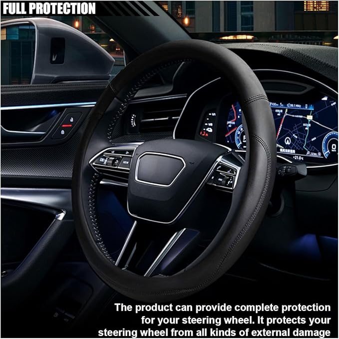 14.5"-15" Car Steering Wheel Cover, Microfiber Leather Cover, Anti-Slip Breathable Steering Wheel Decoration, Universal Steering Wheel Accessories for Diverse Cars (Black)