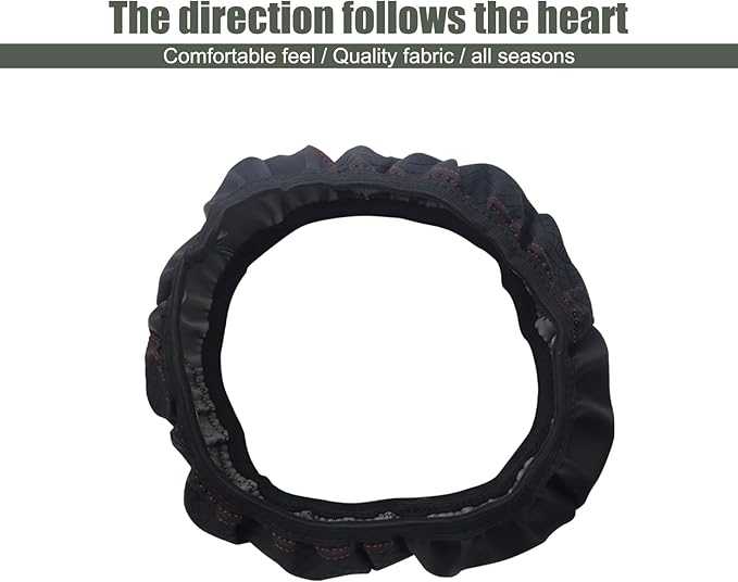 1 PC Car Steering Wheel Cover, 14.96In Waterproof Breathable Leather Vehicle Steering Wheel Anti-Slip Accessories, Universal Automotive Steering Wheel Protector for Truck SUV (Black & Red)