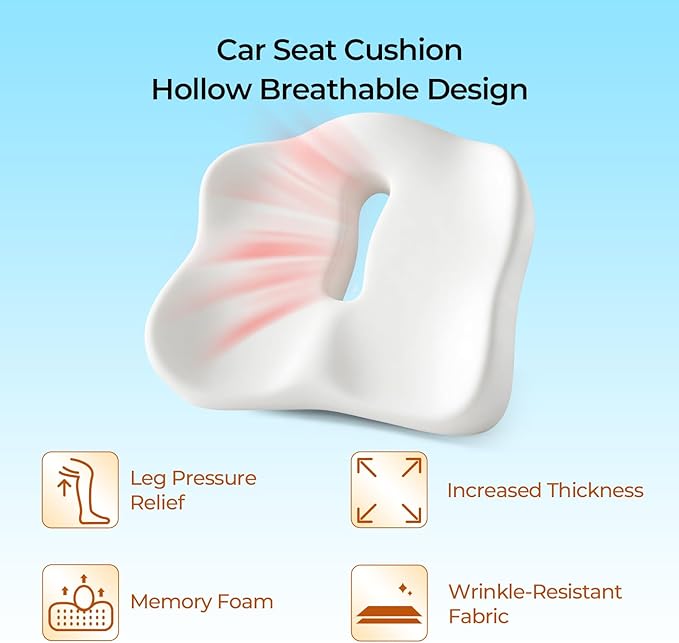 Car Seat Cushion & Lumbar Support Set, Memory Foam Seat Cushion for Long Sitting & Driving, Ideal for Truck Bus Van Drivers, Office Chair Cushion Set