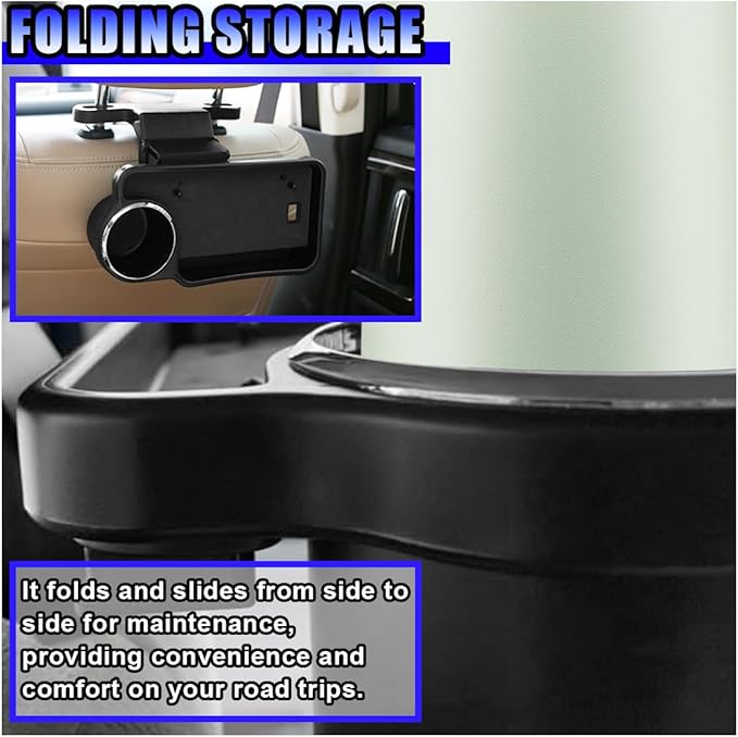 Car Cup Holder Tray, Foldable Car Backseat Organizer Food Tray for Eating, Multifunctional Detachable Headrest Drink Trays Desk for Most Vehicles Road Trips