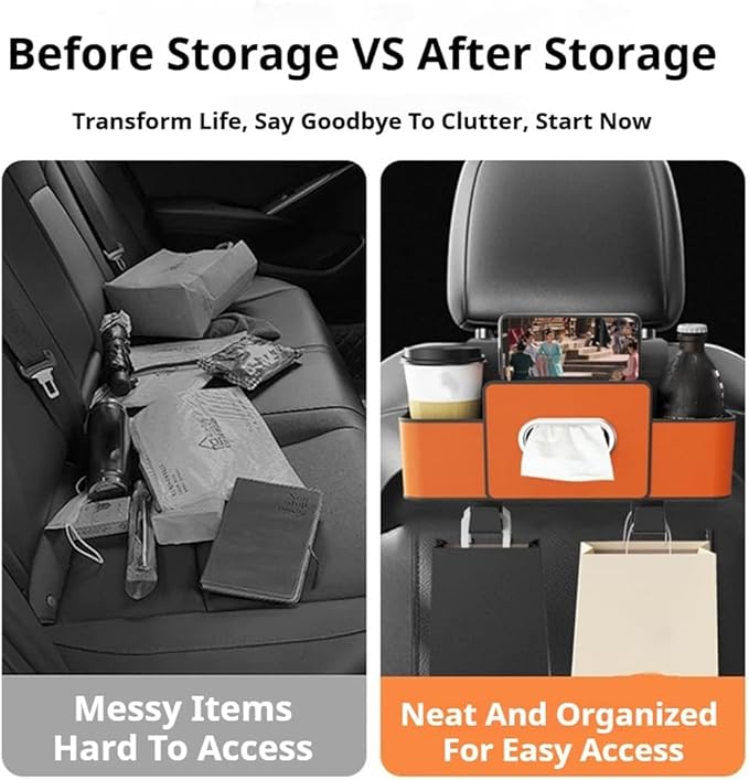 2026 New Car Organizer Back Seat, Car Organizers and Storage Box Behind Seat, 3-in-1 Multifunctional Car Backseat Organizer with Cup Holder & Tissue Box for Hold Phone, Snacks, Drinks, Handbag (C*2)
