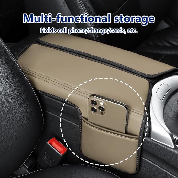 Center Console Cover Compatible with Benz C Class W205 C200 C250 C300 2015-2021 GLC 2016-2022 Class EQC 2019-2024,Armrest Cover Pad Leather Cushion Protector with Black Storage Pocket