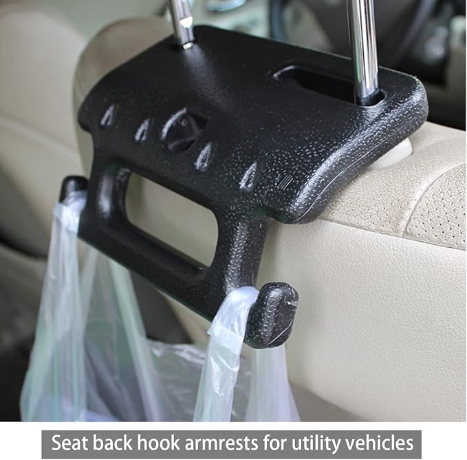 AUCELI Car Seat Headrest Hook, 2 Pack Hanger Storage Organizers for Purse Coat Grocery Handbag, Multifunctional Back Seat Headrest Grab Handle, Interior Accessories Universal for Car, Truck, SUV