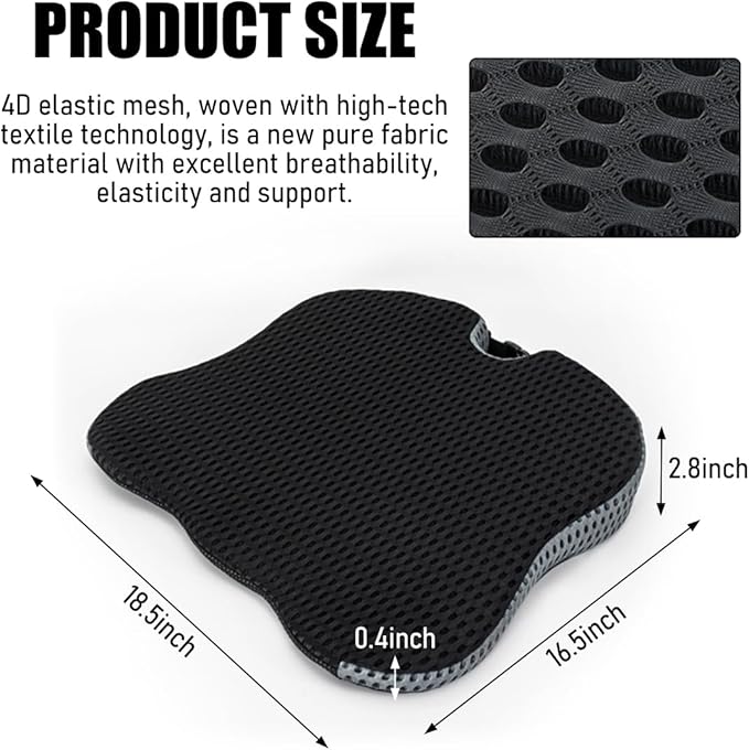 Car Seat Cushion, Soft Memory Foam Auto Cushion, Comfortable & Breathable Automotive Front Seat Buttom Cushion Pad, Universal Vehicle Truck SUV Van Car Accessories (Black, 4D)