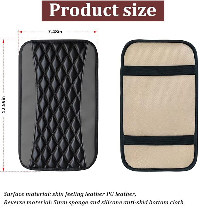 Moly Magnolia Car Center Console Cushion Pad, Universal Leather Waterproof Armrest Seat Box Cover Protector,Comfortable Car Decor Accessories Fit for Most Cars, Vehicles, SUVs (Gray)