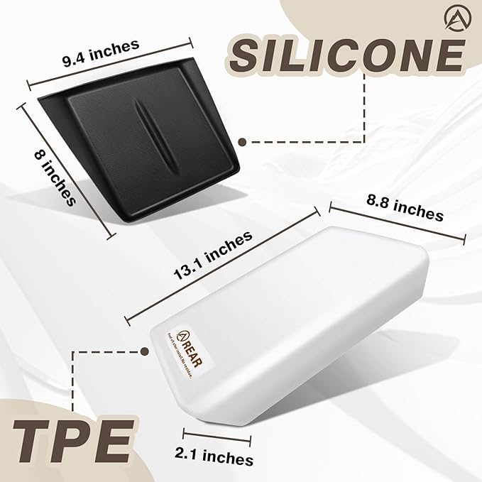 Muslogy Compatible with 2026+ Model Y Juniper Refresh Accessories Armrest Cover Protection TPE (White) & Silicone Mat OEM Style 2PCS Set Non-Slip Waterproof Designed with EZ Snap On