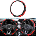 Car Steering Wheel Cover, Elastic Anti-Slip Microfiber PU Leather Auto Steering Wheel Protector, Comfortable Vehicle Interior Protective Accessories, Universal for RV, SUV, Truck (Black/Red)