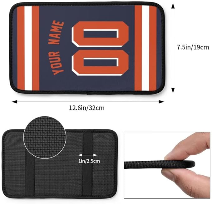 Custom Car Armrest Cover,Add Personalized Name and Number As Gifts for Loyal Football Fans,American Football Auto Center Console Pad Car handrail Box Cushion,Fit for Most Car Seat Box Cover Protector