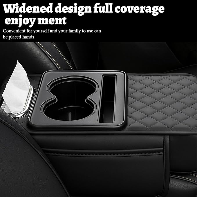 Car Center Console Cover, Memory Foam Nappa Leather Vehicle Armrest Cushion with Tissue Box, 2 Storage Bag & Holder, Automotive Arm Rest Protector Accessories, Universal Fit (Wine Red)