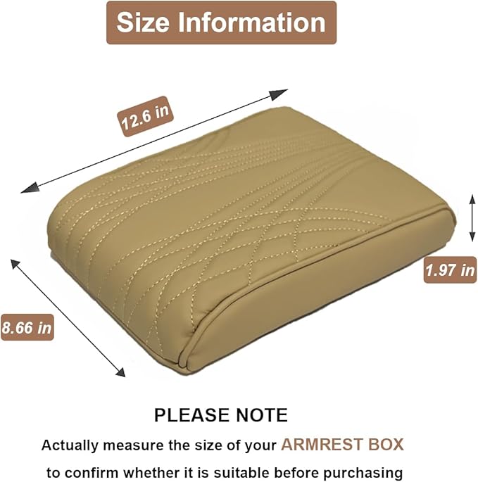 BODLYL Car Center Console Cover, Memory Foam Car Armrest Cover, Beige Arm Rest Covering Car, Middle Organizer Elbow Pillow, Leather armrest Cover for Car/SUV/Truck/Auto (No.2 Beige)