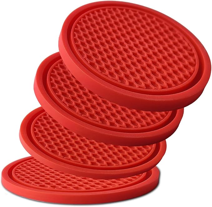 KULOLO Car Cup Holder Coaster 4 Pack - Non Slip & Shockproof,Flexible PVC Rubber Insert for Car/Truck/SUV/Van (2.75"x0.2") Universal Fit Auto Cup Holders Accessories for Women and Man (Red)