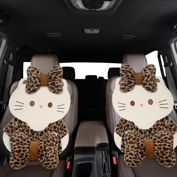 Cute Cartoon Car Seat Cushion with Back Car Neck Pillow and Lumbar Support Pillow Cute Car Seat Pillow Lumbar Pillow for Driving Fatigue Relief