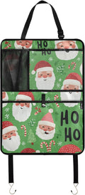 1 Pack Back Seat Car Organizer with Storage Pockets Kick Mats Back Seat Protector Hanging Car Organizer Automotive Seat Back Cover Organizers Bright Green Christmas Santa Claus