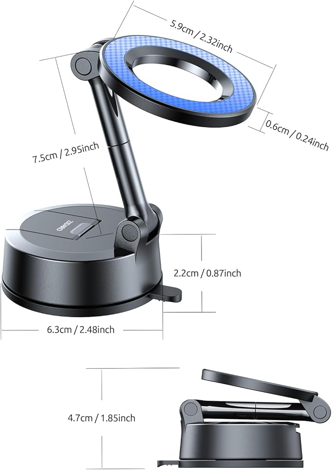ZIDARO Vacuum Magnetic Car Phone Holder, 360°Adjustable, Compatible with iPhone 12-17 Series & Dashboard Mount & Tesla, 80+LBS Strong Suction Cup Phone Holders for Your Car, MagSafe-Compatible (Blue)