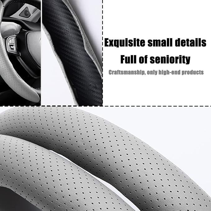 LoyaForba Car Steering Wheel Cover, Universal 15 Inch Leather Segmented Auto Steering Wheel Protector, Anti-Slip and Soft Breathable, Car Interior Accessories for Most Vehicle, SUV, Truck (White)
