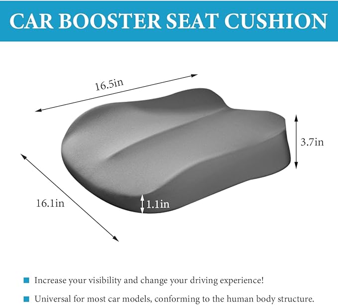 Car Seat Cushion, Comfort Ergonomic Memory Foam Seat Cushion for Tailbone Back Pain Relief, Breathable Car Cushion Suitable for Short People Driver to Get Better View (Gray)