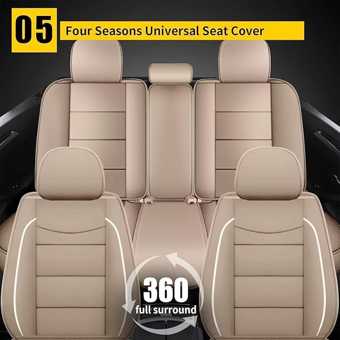 YORKNEIC Fit for kia Sportage Seat Covers 5 Seats 2009-2024 2025 - Leather Car Seat Covers Full Set (2 Row 5 Seats, Beige)