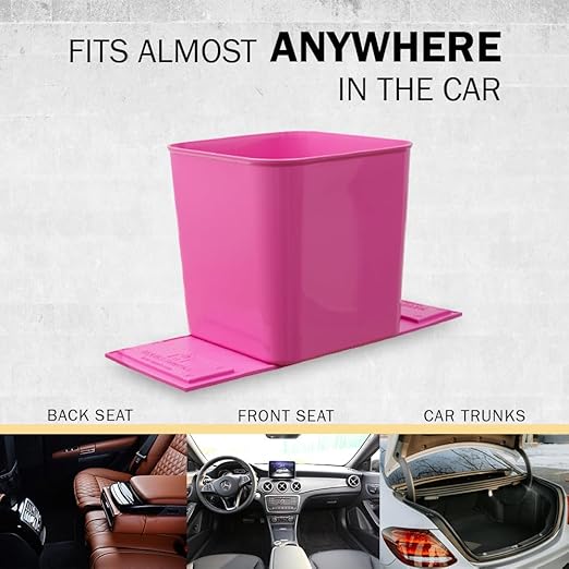 HAUSSIMPLE Car Trash Can 1.4 Gallon with Stability Flap & Magic Strips — No-Tip Leakproof Car Garbage Bin for Car Floor, Mats, Front or Back Seat, SUV, Truck, Van, Vehicle Interior Organizer (Pink)
