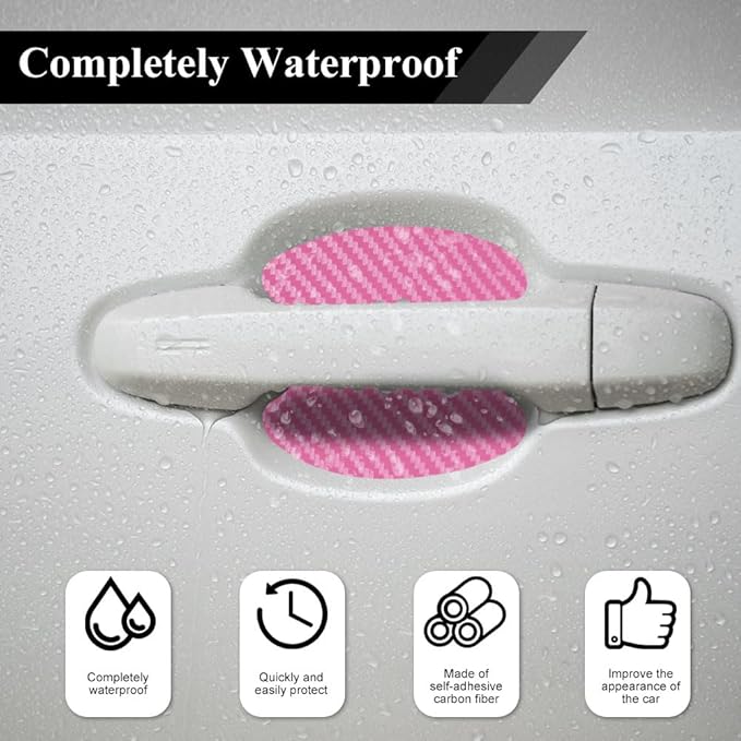 4PCS Car Door Handle Cup Scratch Protector, Car Door Handle Sticker, Scratch Auto Door Protective Film, Car Accessories Car Door Handle Protective Films Universal for Cars (Pink, 4PCS)