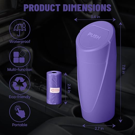 SGLRT Car Trash Can Bin with Lid-2 Packs Car Garbage Can Cup Holder-Purple Mini Leakproof Vehicle Garbage Bin with 40pcs Trash Bags-Automotive Organizers and Storage for Front Back Seat Accessories