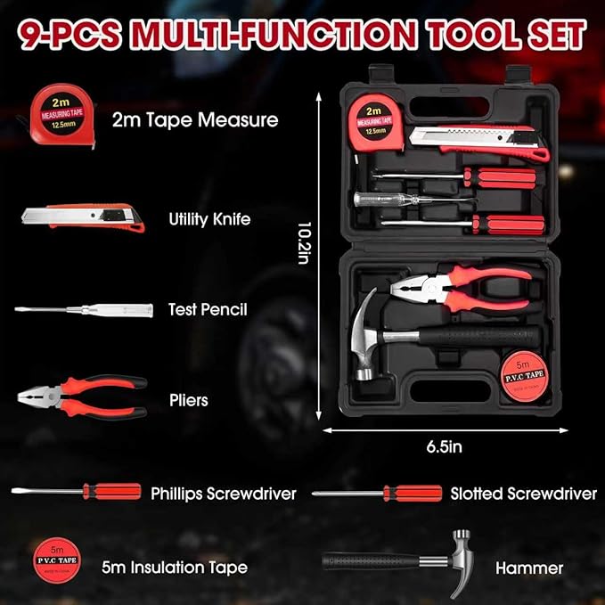 Roadside Emergency car kit, 12PCS car Emergency Kits for Vehicles with Jumper Cables, Portable Air Compressor, Tow Strap, Tool Kit, Emergency kit for Women,Man, New Driver Gifts