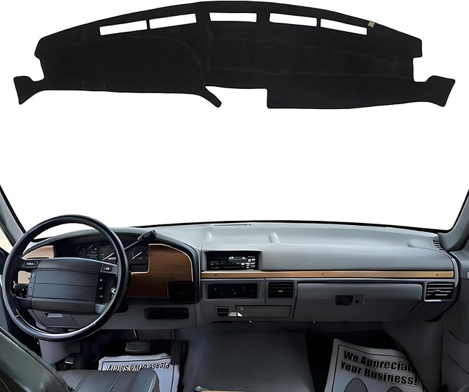 KEYOOG Dashboard Cover Dash Mat Fit for 1996-1992 Fo-rd F-150 Bronco,1997-1992 F-250 F-350 (for Left Hand Drive),Car Dash Board Mat Anti-Glare Carpet,Non-Slip Pad Sunshield Protector (Black)
