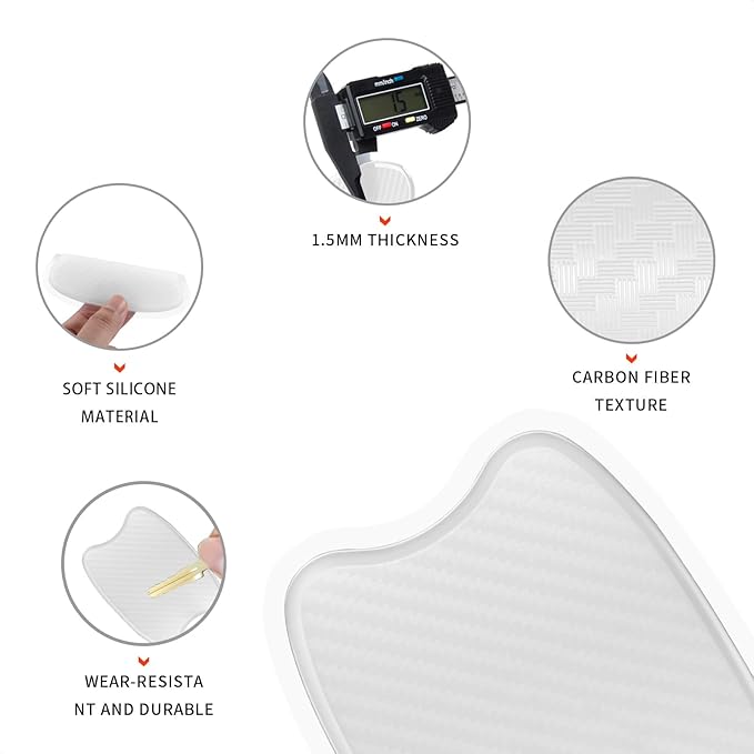TANGSEN 4Pcs Universal 3D Carbon Fiber Texture Automotive Door Cup Handle Recess Paint Protector Cover Scratch Non-Marking Silicone Personalize Pad Sticker (White Translucent,S)