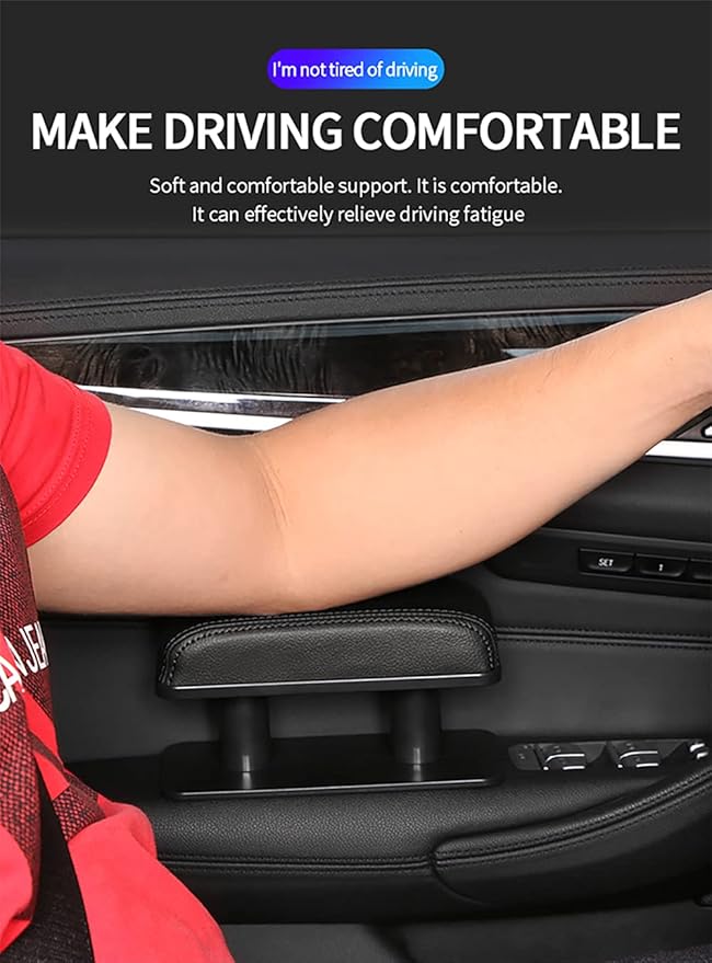 JEYODA Car Armrest Pad, Left Elbow Support, General Leather Booster Pad, Central Armrest Box, Adjustable Armrest (Black White line)