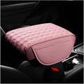 Car Center Console Cover, 12.6"×8.7" Waterproof Leather Auto Armrest Box Protector Elbow Pillow with Storage Pocket, Comfortable Memory Foam Arm Rest Box Cushion Pad, Car Accessories (Pink)