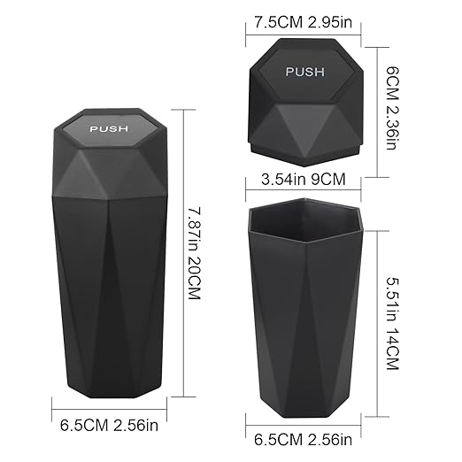 LoyaGour Car Trash Can Bin,Small Garbage Can with Lid,Automotive Cup Holder Mini Cars Trashcan,Portable Cars Door Trash Cans,Car Accessories Interior Essentials Gadgets Dustbin (2Pcs, Black)