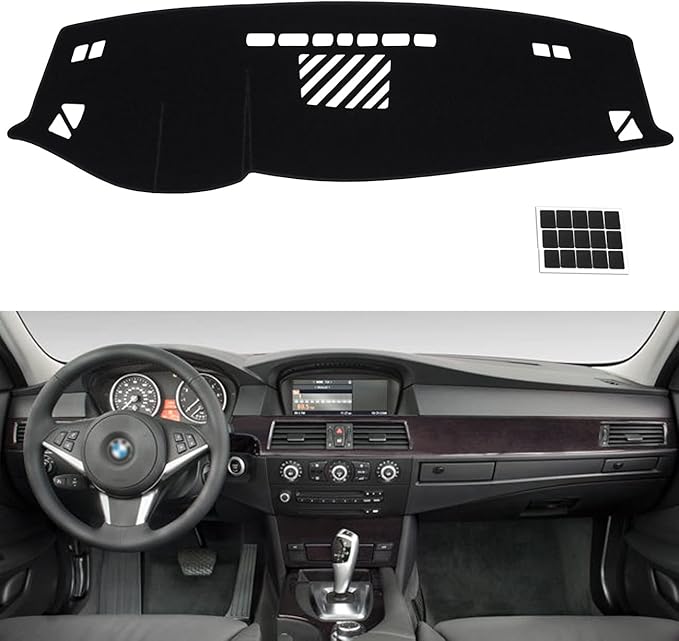 TUCAREST Dash Cover Fit for 04-10 BM-W 5 Series/ 525i 525xi 528i 528xi 530i 530xi 535i xDrive 535xi 545i 550i Nonslip Car Dash Board Mat Sunshade No-Glare and Slip Pad Carpet Sunshield Flannel Black