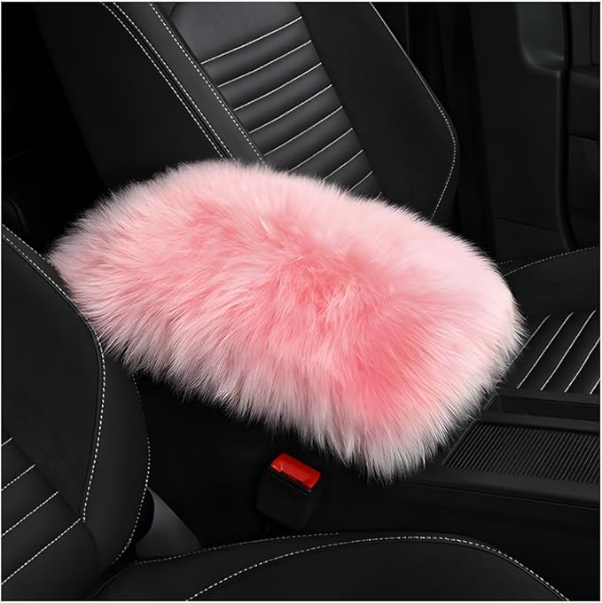 Car Center Console Cover Pad, Fluffy Middle Console Pad Armrest Seat Box Cover, Universal Furry Arm Rest Decoration Protector for Car Truck SUV, Interior Car Accessories (Light Pink)